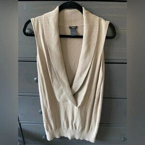 Ann Taylor Camel/Brown V-neck Sleeveless Knit Vest Sweater